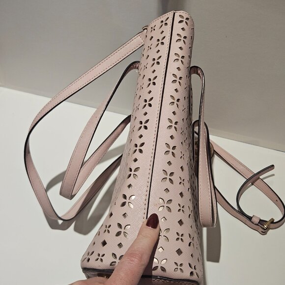 Michael Kors Hayley Purse Top Zip Pink & Gold Tote Bag Crossbody EUC $300 MSRP - Picture 12 of 15